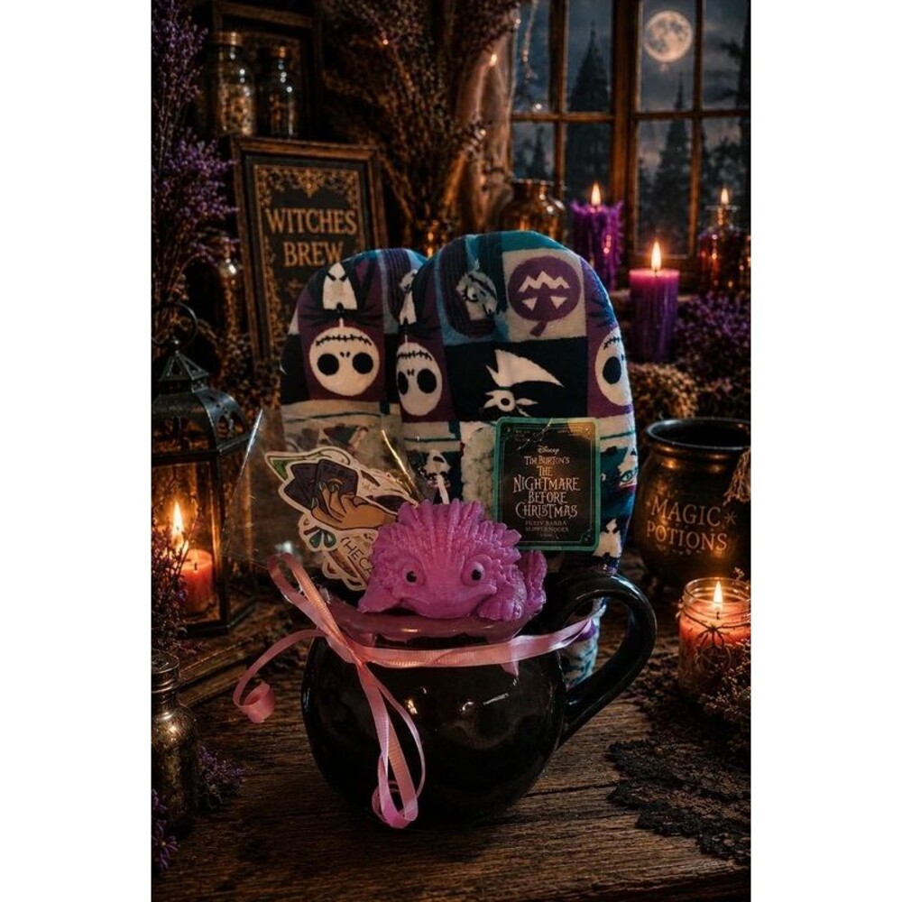 Pier import mug, dragon candle, nightmare elm slippers and 14 witchy stickers